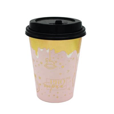 China Custom Printed Disposable Paper Cup Sale Gold Stamping Coffee Single Wall Hot Paper Cup for sale