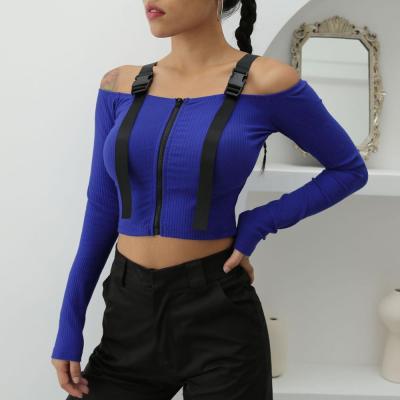 China New Anti-wrinkle women crop top off the shoulder ladies crop top and rim sweater crop top for sale