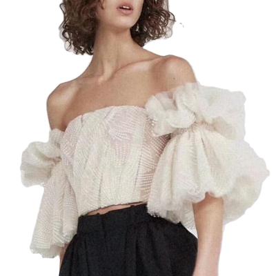 China Anti-pilling new design high quality backless crop top fashion puff sleeve crop top for sale