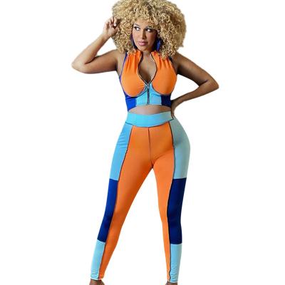 China Breathable 2021 newcomers flip wear contrast color crop top and pants casual sports two-piece pant suit for sale