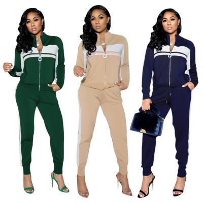 China Hot Selling Zipper Casual Sport Solid Stitching Two Piece Pants Breathable Suits Women's Tracksuit Jogger Set for sale