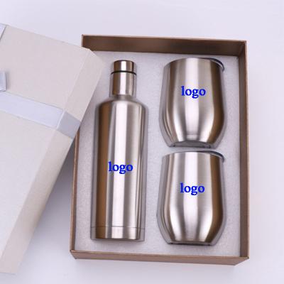 China Hot Sale Disposable Gift Set 500ml 304 Stainless Steel Wine Bottles With 350ml Wine Tumbler Insulated Vacuum Tumblers Cups 3pcs Set Logo for sale