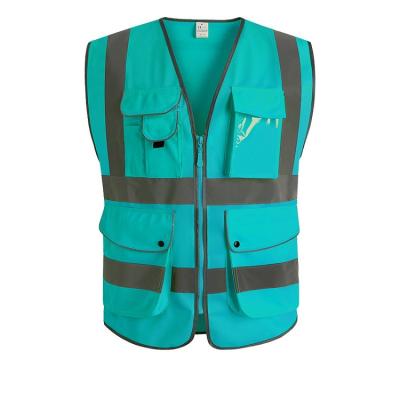 China Traffic Safety Workplace Safety Visibility Cotton Class 2 Safety Vest 100% Lake Blue Reflective Tops for sale