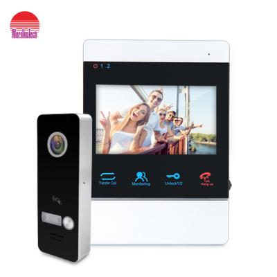 China Motion Detection 4 Inch Cable Video Door Phone 2 Monitors 1 Doorbell Camera Intercom White Color 1200TVL Mode Motion Alarm for sale