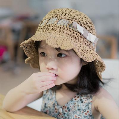 China Kid Cute Fisherman Straw Sun Hat Baby Sunbonnet Flower Beach Suntan Breathable Wavy Hat for sale