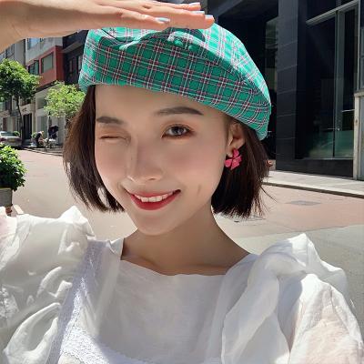 China Polyester Cotton Retro Fashion Style Multicolor Lattice Patterns Beret Hats Pumpkin Hat Octagonal Hat for sale