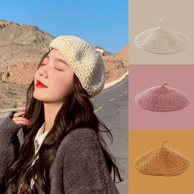 China Daily Lifestyle Ruled Knitted Beret Hat Women Cover Up Feminine Ladies Beanie Beret Girls For Spring And Fall for sale