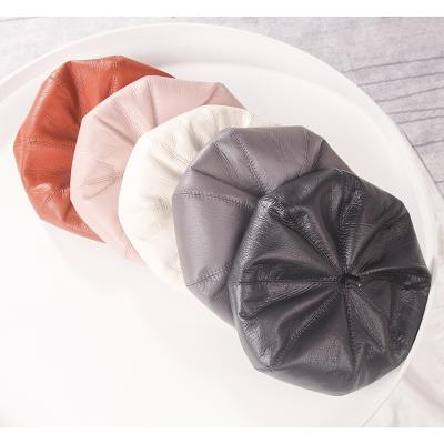 China Daily Lifestyle Ruled PU Beret Hat Women Leather Cover Female Ladies Beanie Beret Girls For Spring And Fall for sale