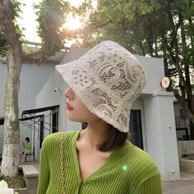 China Hepburn Women Lace Embroidery Brushed Denim Bucket Hat Spring Vacation Beach Hat Summer Outing Leisure Travel and Character Bucket Hat for sale