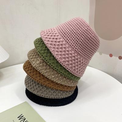 China Tokyo Style Personality Bucket Hat Autumn Winter Knitted Net Wool Striped Hand - Woven Cotton Bucket Hats for sale