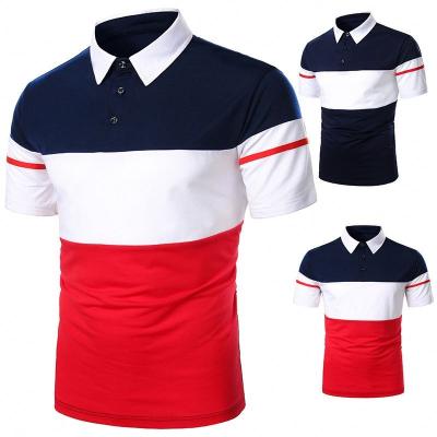 China Custom Logo Striped Polyester Embroidered T-shirt Men's Golf Polo Shirt Breathable Summer Two Color Polo Shirts Wholesale for sale