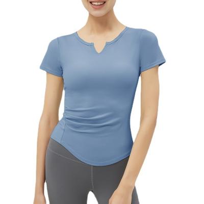 China Breathable workout apparel gym yoga tops manufacturer gym sports wear yofa shirt solid color for women for sale