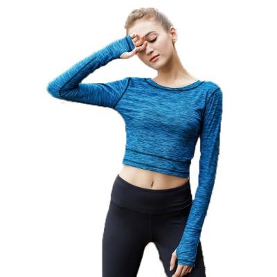 China Women Fitness Breathable Suit Two Piece Set Breathable Quick Dry Exposed Navel And Long Back Sleeve Yoga Suit for sale