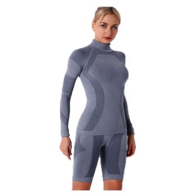 China Breathable Yoga Sports Wear Jacket Set Long Sleeve Crop Yoga Set Top Seamless Shorts for sale