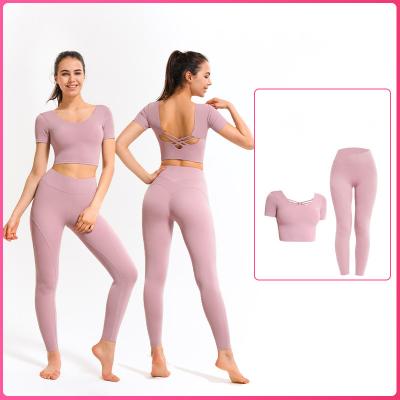 China Breathable Top Fashion Custom Logo Yoga Set High Waisted Yoga Sets Plus Size Fitness Yoga Sets for sale