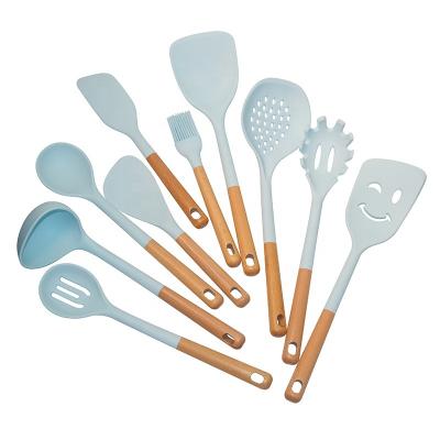 China Sustainable Creative Silicone Kitchen Utensil With Wooden Handle Set Best Selling Products for sale