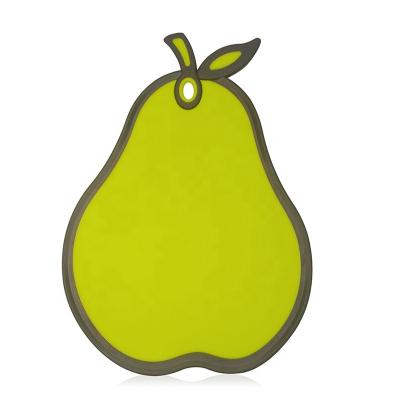 China Sustainable Antimicrobial Pear Cutting Board Plastic Chopper With Non-slip Rubber Edge Hanging Hook For Easy Store for sale