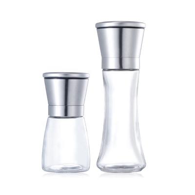 China Viable Wholesale 2 Piece Kitchen Spice Salt And Pepper Grinder Set With Glass Bottles for sale