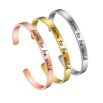 China FASHIONABLE Free Sample Hot Sale Engraved Empty Bangle Stainless Steel Cuff Bangle Bracelet With Custom for sale