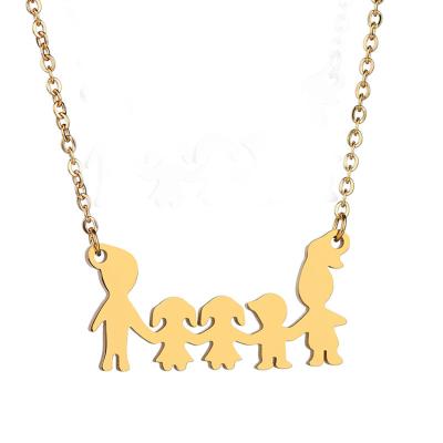 China FASHIONABLE Family Stainless Steel Keepsake Gold Plated Happy Family Cartoon Pendant Necklace On Sale for sale