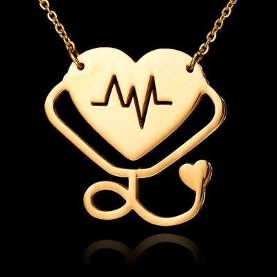 China FASHIONABLE Wholesale High Quality Stainless Steel Jewelry Silver Stable Gold Rose Gold Heart Shape Heartbeat Name Nurse Custom Necklace for sale