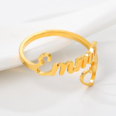 China Customized 18k Gold Plated Stainless Steel Custom Love Personalized Women Name Ring With Heart for sale