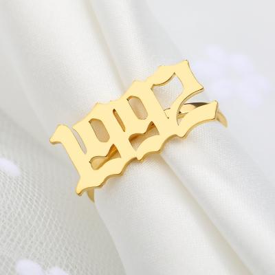 China Customized real 18K gold pvd plating non fade custom birthday gifts stainless steel English old year ring for sale