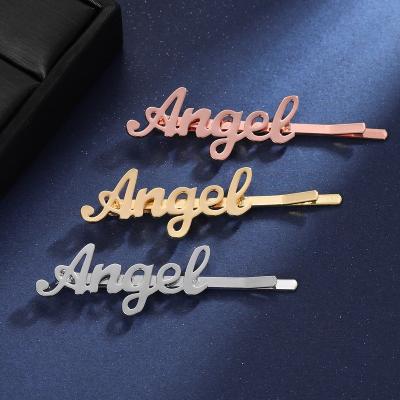 China We can engraved your logo or photos personalized custom jewelry gifts kids hair accessories gold plated custom kids name hairpin for sale