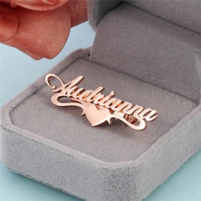 China We Can Engraved Your Logo Or Wholesale Custom Jewelry Wholesale Hot Sale Stainless Steel Name Heart Women Safety Pin Accessory Brooch for sale