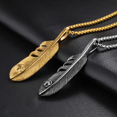 China Retro Mens BOHEMIA Necklace Antique Vintage Pendant Gold Black Feather Necklace With Custom Design for sale