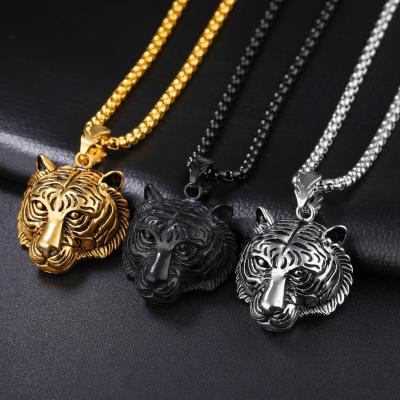 China Hiphop Arrogance Tiger King Jewelry 316L Stainless Steel Men's Tiger Pendant Necklace for sale