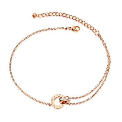 China Aimeishi fashionable hot sale stainless steel inlay zircon woman rose gold anklets for sale