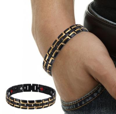 China Mens Jewelry Gold Black Titanium Energy Trendy Blood Pressure Energy Bio Germanium Magnetic Health Bracelet for Men for sale