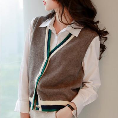 China New Anti-wrinkle Button Clash Color Sweater Vest Knitted Sweater V-Neck Women's Sweaters for sale