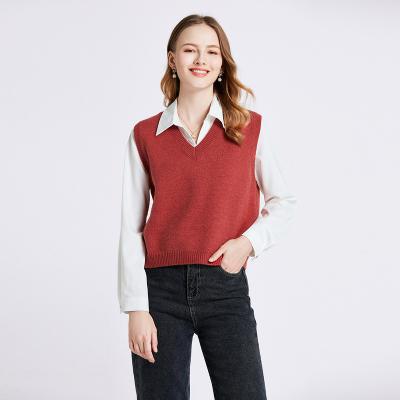 China Ladies Anti-Wrinkle Casual Sweater Vest Solid Color Knit V-Neck Women's Sleeveless Sweaters for sale