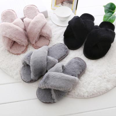 China Plush Anti Slippery Custom Home Indoor Slipper For Women Fur Shoes for sale