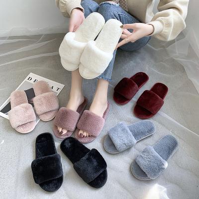 China Fashion Trend Women's Fashion Slippers Slips Fluffy Soft Faux Fur Home Slippers Shoes Bedroom Flat Slipper Slipper for sale