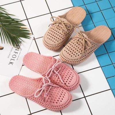 China 2020 Summer Slippers Shoes Woman Sweat-absorbent Toe Breathable Flip Flops Closed Up Outdoor Flat Beach Slips Dropship Cavity Out Lace EVA Pu for sale