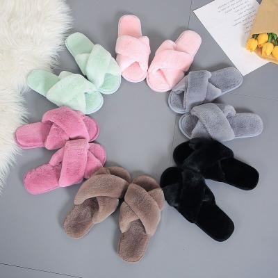 China Women's Anti-slippery Slipper Shoes Lady's Faux Fur Slippers Flat for sale