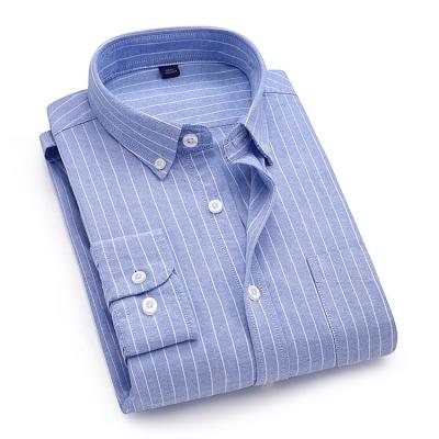 China OEM high quality 100% raw cotton long sleeve anti-pilling stripes casual shirts for men for sale