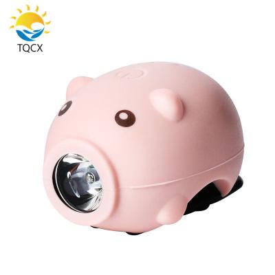 China Silicone USB Charging Children's Car Lamp Bicycle Front Light Balancing Horn / Plastic Multicolor Cute Cute Piglet Light for sale