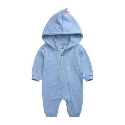 China Unisex/Both Men and Women New Spring and Autumn Cartoon Dinosaur One-Piece Baby Romper Front Zipper Long Sleeve Hooded Romper for sale