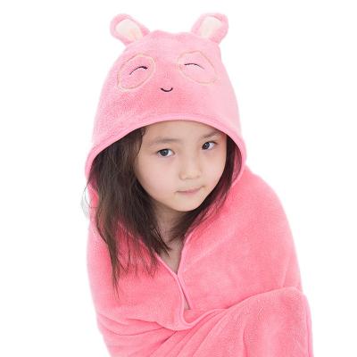 China Kid-Safe Coral Fleece Hooded Soft Hooded Children's Bath Towel Microfiber Absorbent Cloak Shawl And Quick-Drying Baby Cloak for sale