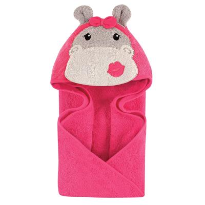 China Custom Made Coral Bamboo Cotton Fleece Towel Hooded Coral Bamboo Fleece Towel Baby Shape Cartoon Hippo Fiber Super Multi-size Fiber Child Safe Pink Animal Hooded for sale