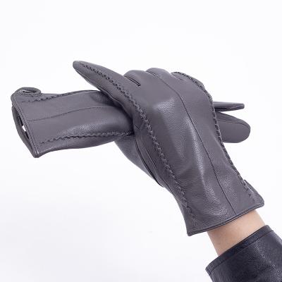 China Plain Winter Goatskin Warm Ultra-soft Striped Leather Gloves For Women Ladies Luxury Gloves for sale