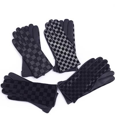 China Embossed Simple Fashion Screened Genuine Leather Gloves For Women Winter Warm Cold Proof Gloves for sale