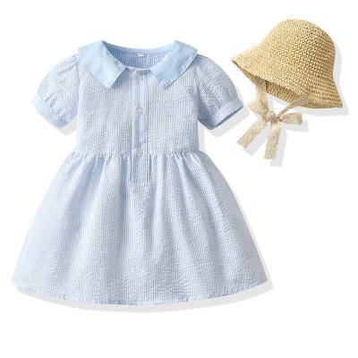 China Wholesale High Quality Viable 100% Cotton Baby Clothes Summer Baby Clothes 2 Pieces Dress Hat for sale