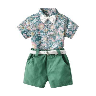 China Boy's copy of casual children's clothing new set vacation short shirt wind beach casual sleeve shorts with belt set for sale