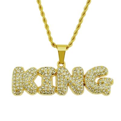 China Hiphop Europe and America hot selling hip-hop pave Diamond Letter King Alloy Pendant men's necklaces for sale