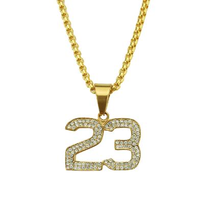 China Hot Selling Hip Hop Fashion Hip Hop Setting Diamond No. 23 Simple Number Pendant Necklace Couples Necklaces for sale